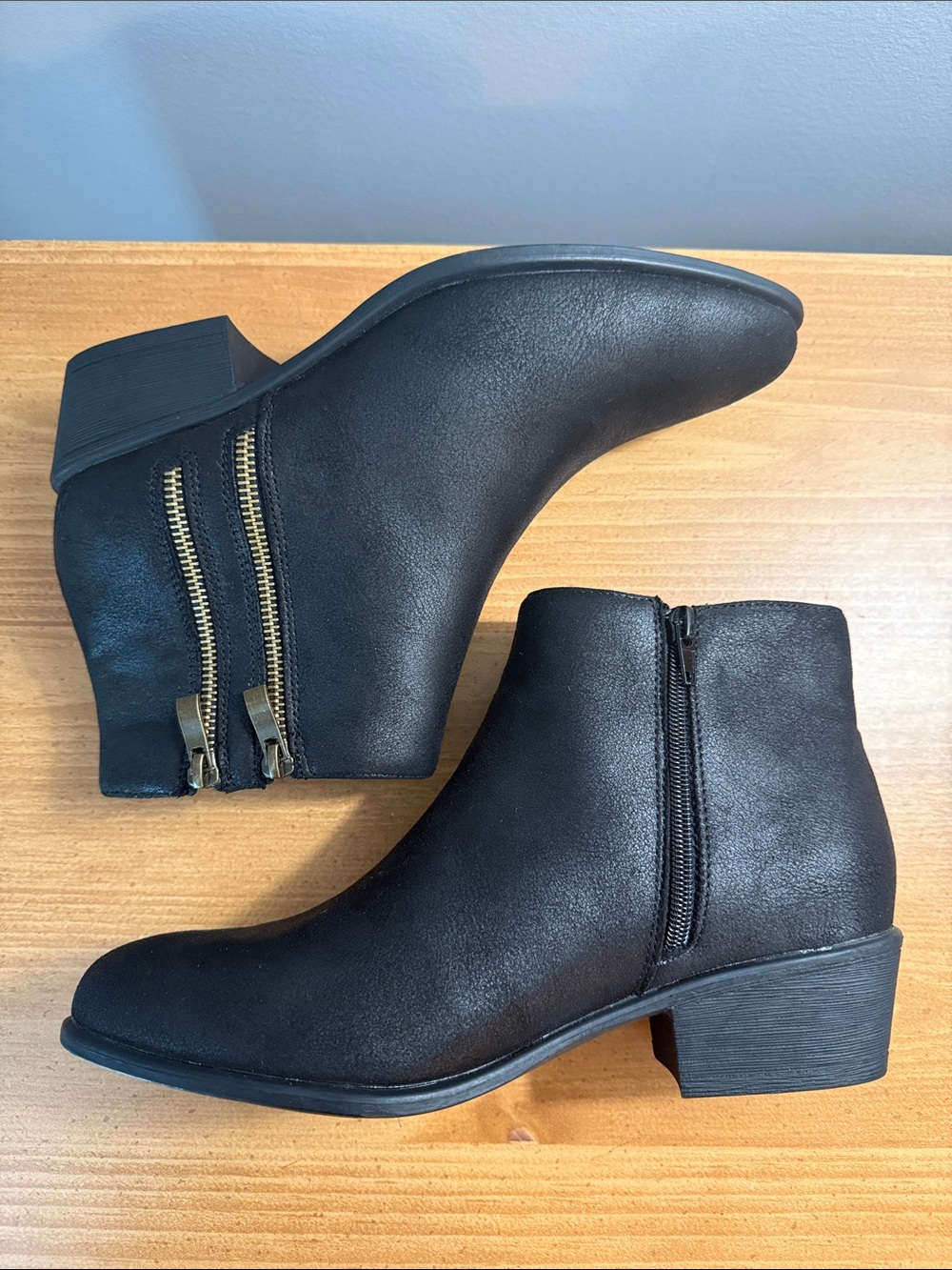 Journee Collection Black Ankle Booties with Gold Zipper Detail